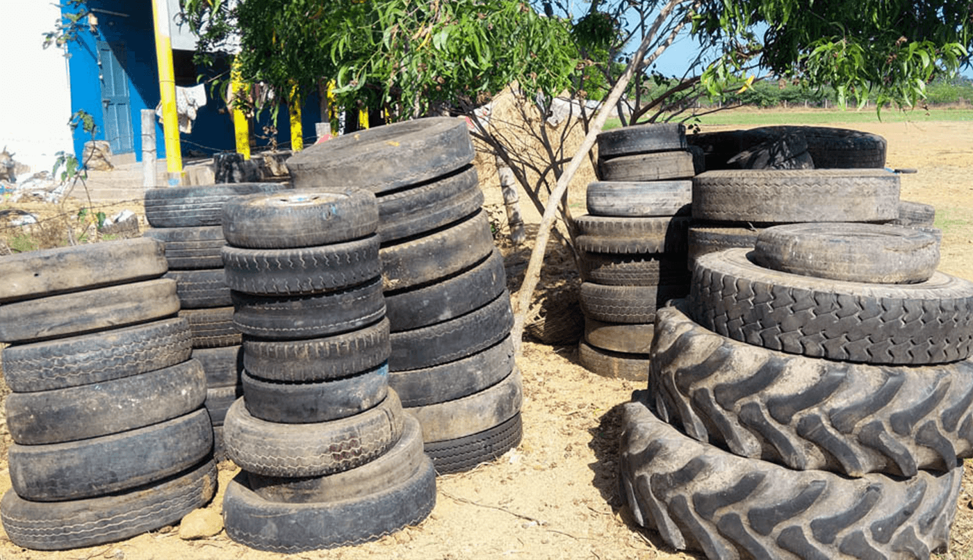 Tires collected by students